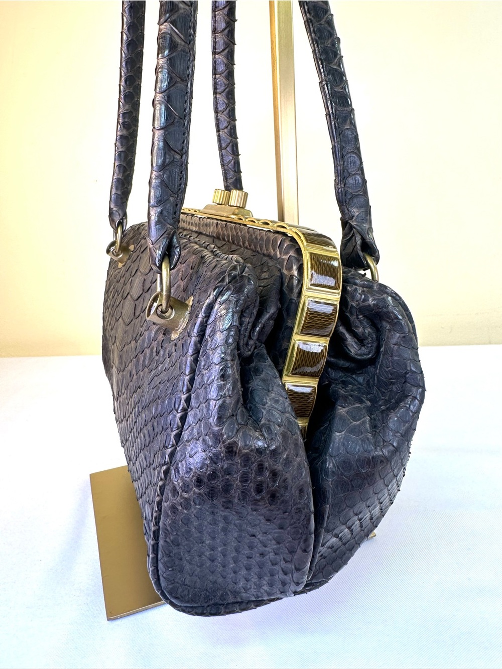 Bottega Veneta RARE Kari Python Frame Baguette Ebano Brown/Charcoal Vintage COA - Picture 7 of 17